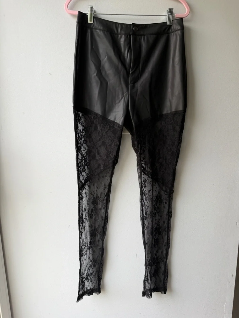 Akira Faux Leather Lace Panel Leggings Black Size 15 - Picture 2 of 3